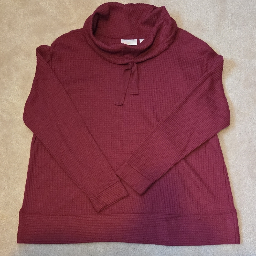 Belle by Kim Gravel Women's Cowl Neck Sweatshirt in Deep Burgundy